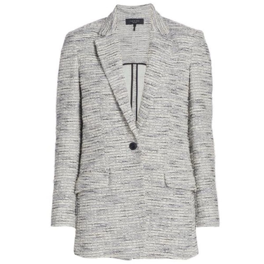 Rag & Bone Ames Deconstructed Tweed Cotton Blazer in Black and White Sz6